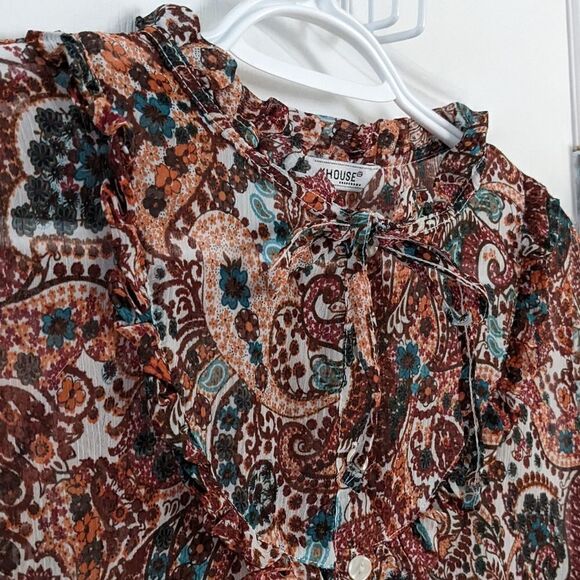 CLOCKHOUSE ruffle collar paisley print blouse Large @X - Picture 8 of 11